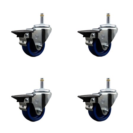 Service Caster 3'' Solid Poly Swivel 7/16'' Grip Ring Stem Caster Set with Brake, 4PK SCC-GR20S314-SPUS-PLB-716138-4